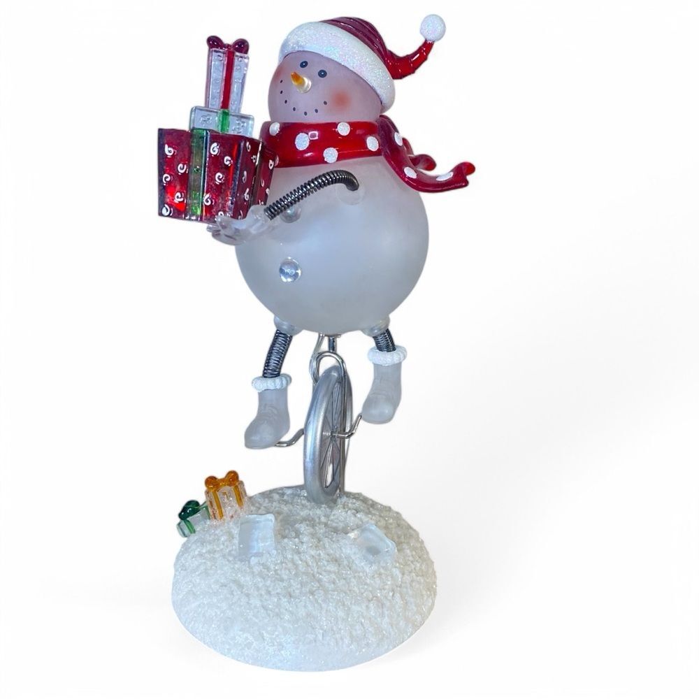 Vintage Glass Ceramic Snowman Riding Unicycle Light Up Christmasm Holiday Decor